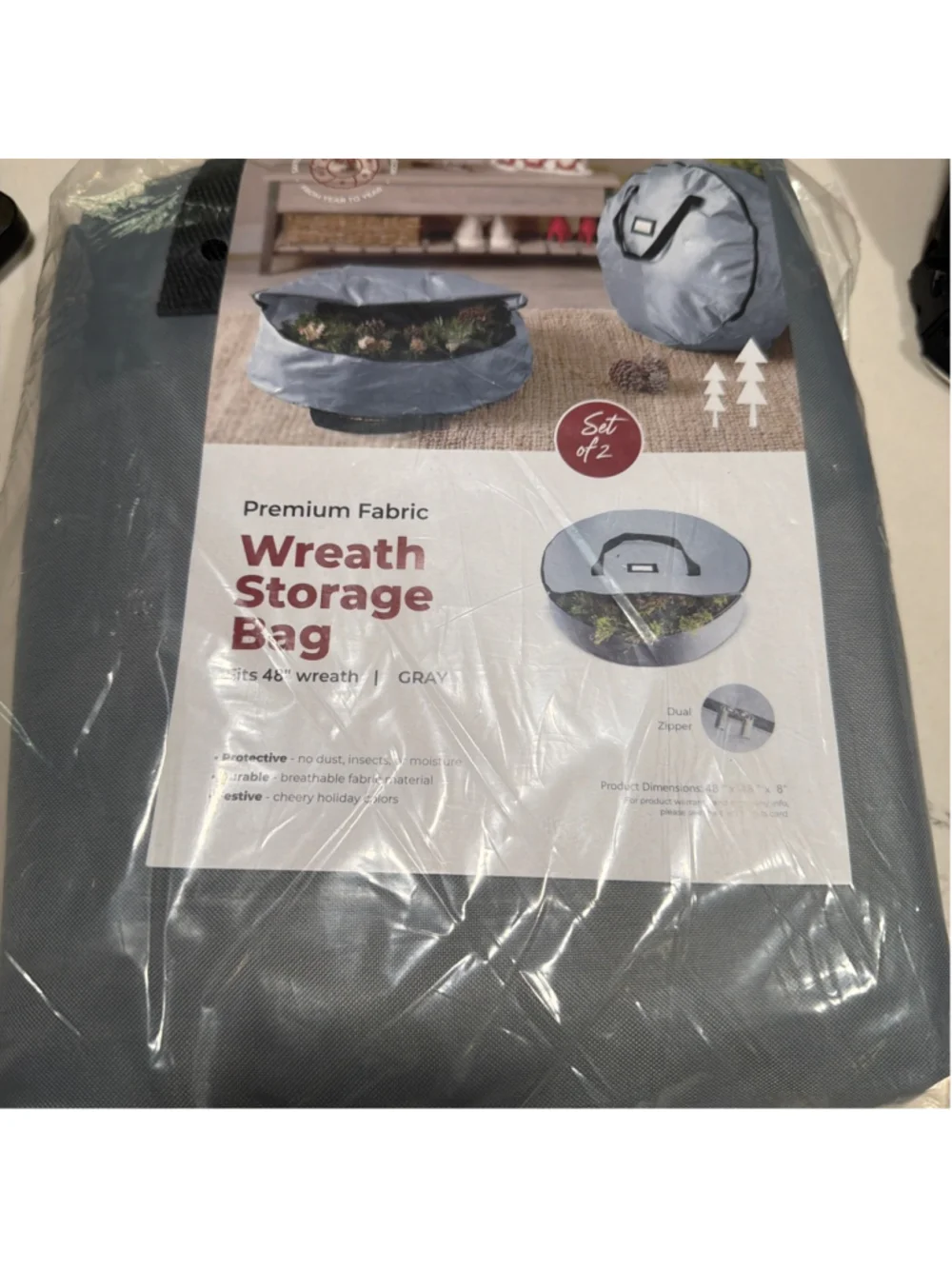 NEW 2 Pack Oxford Christmas Wreath Storage Container 48” Bag